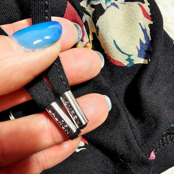 Lauren Ralph Lauren M black label floral ruffle trim elastic waist soft top Boho - Picture 7 of 15